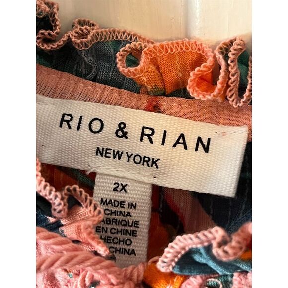 RIO & RIAN Women's 2XL Floral Blouse Multicolor Ruffle Sleeve Boho - Picture 2 of 4